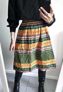 Colorful Cotton Boho Midi Skirt - XS - S