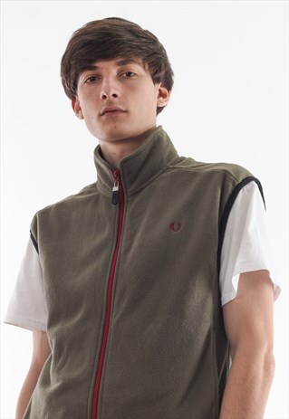 VINTAGE FRED PERRY VEST GILET SLEEVELESS JACKET 90S GREY