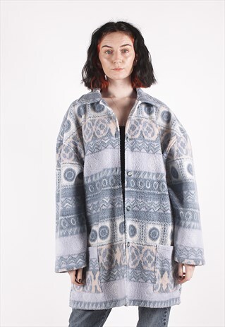 VINTAGE BABY BLUE CRAZY PATTERN FLEECE JACKET /NN3490