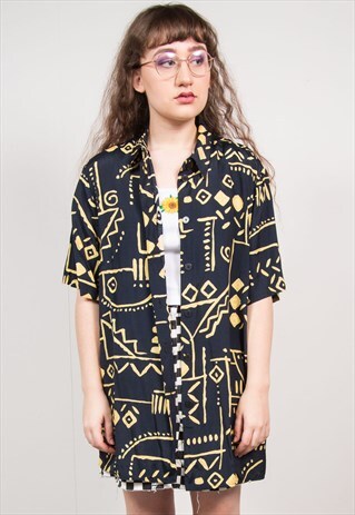 VINTAGE 90'S BLACK & GOLD ABSTRACT SHIRT