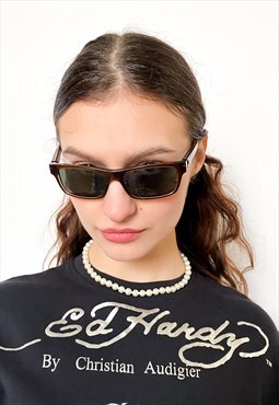 Vintage 90s retro rectangle sunglasses in brown