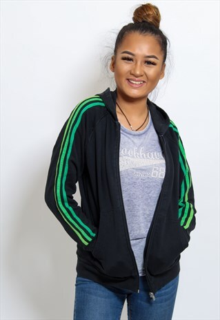 VINTAGE ADIDAS ZIP UP HOODIE IN BLACK SMALL