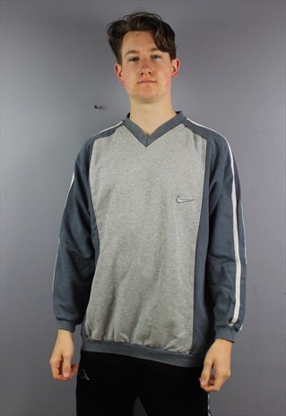 VINTAGE NIKE SWEATSHIRT IN GREY WITH EMBROIDERED SWOOSH LOGO