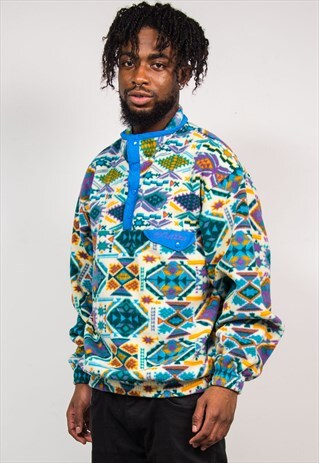 90'S LOTTO CRAZY PATTERN FLEECE JACKET PULLOVER