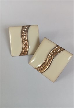 White/cream with gold detail 80's pierced enamel earrings