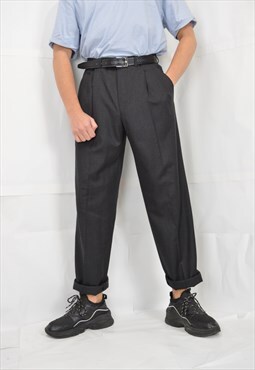 Vintage dark grey classic straight wool suit trousers