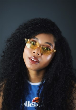 YELLOW SUMMER 90S Y2K SLIM CAT EYE SUNGLASSES SHADES