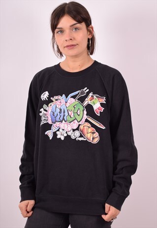 WOMENS VINTAGE MAJO SWEATSHIRT JUMPER MEDIUM BLACK 90S