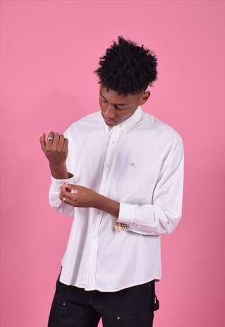 WHITE BURBERRY LONG SLEEVED SHIRT