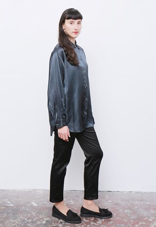 RARE VINTAGE 80'S MOSCHINO DARK GREEN PETROL SATIN SHIRT