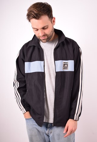 ADIDAS MENS VINTAGE TRACKSUIT TOP JACKET MEDIUM BLACK 90S