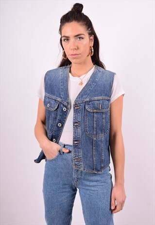 REPLAY WOMENS VINTAGE DENIM GILET LARGE BLUE 90'S