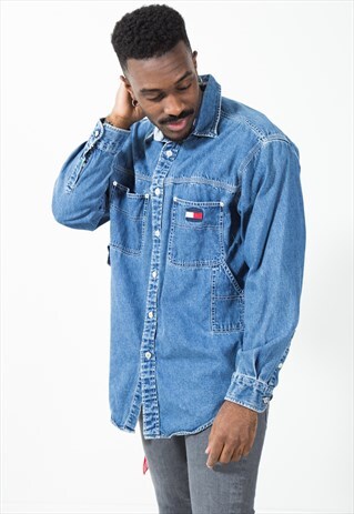VINTAGE 80S CLASSIC TOMMY HILFIGER DENIM SHIRT / S5491