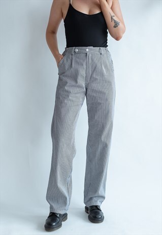 VINTAGE 80S CHECKERED SUIT TROUSERS IN HIGH WAIST