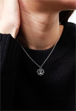 Lotus Flower Chain Necklace Women Sterling Silver Necklace