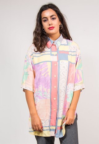 90'S VINTAGE PASTEL WAVEY FESTIVAL PATTERN SHIRT