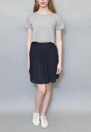 VINTAGE 1990S NAVY BLUE CHIFFON CRINKLE MINI SKIRT