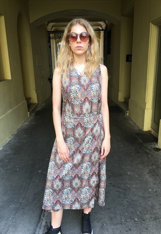 VINTAGE 80' BEAUTIFUL PATTERNED LIGHT SUMMER DRESS