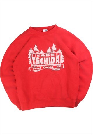 Vintage  Gildan Sweatshirt Lake Tschida Red Small
