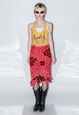 Vintage 90's retro polka dot print flowy skirt in love red