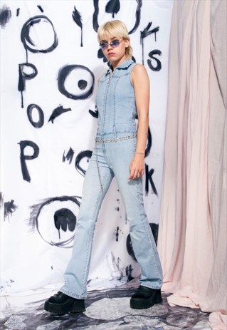 VINTAGE JUMPSUIT Y2K DENIM CATSUIT SKINNY OVERALL ALL-IN-ONE