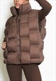 Woven Puffer Gilet In Brown