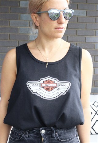 VINTAGE Y2K HARLEY DAVIDSON BLACK OPEN ROAD OVERSIZED VEST