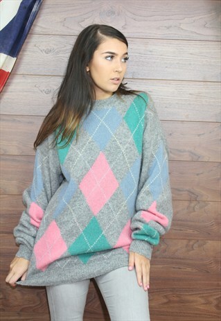 VINTAGE OVERSIZED ICELANDIC,PATTEREND,COSY KNIT JUMPER, XL