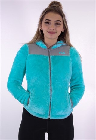 VINTAGE FILA COMFY FLUFFY FLEECE IN BLUE GREEN XS