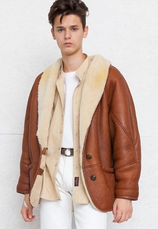 VINTAGE BROWN SHEARLING LEATHER SHEARLING COAT