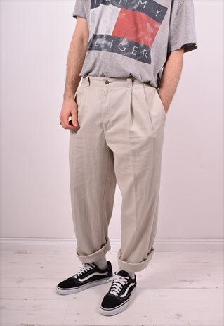 TOMMY HILFIGER MENS VINTAGE TROUSERS W36 L34 BEIGE 90S