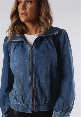 VINTAGE DENIM BOMBER JACKET UK 10 SMALL (9Q4Z)