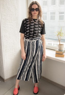 Vintage 80's Black Floral Print Wrap Style Skirt