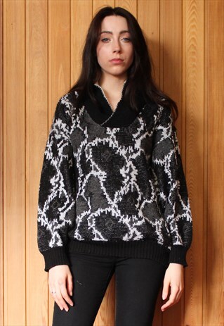 VINTAGE 1980S BLACK AND WHITE PATTERNED JUMPER