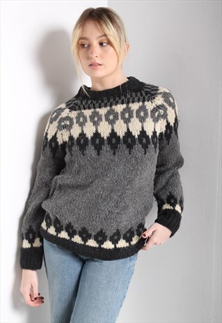 VINTAGE JAZZY ABSTRACT CRAZY KNIT JUMPER GREY