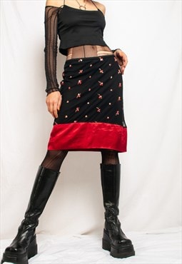 Vintage Skirt Y2K Satin Mesh Floral Midi