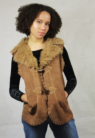VINTAGE / SUEDE STYLE / FAUX FUR GILET