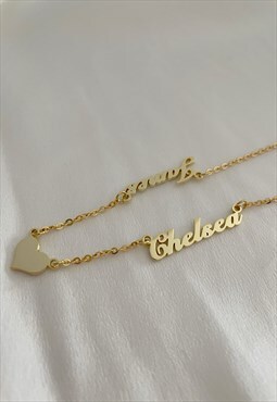 Personalised 2 Names & Heart Pendant Necklace 