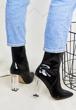 ISLA BLACK PERSPEX BLOCK HEEL ANKLE BOOT REGULAR PRICE