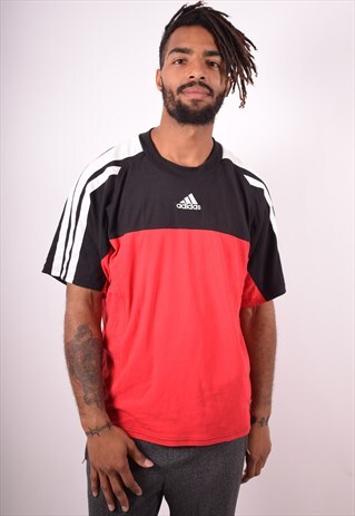 ADIDAS MENS VINTAGE T-SHIRT TOP XL BLACK 90S