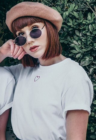 LOVE HEART EMBROIDERED WHITE T-SHIRT