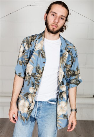 VINTAGE BLUE HAWAII FLOWER SHIRT