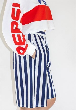 VINTAGE STRIPED HIGH WAIST MOM SHORTS