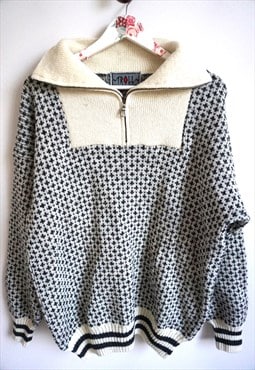 Vintage Norwegian Sweater Jumper Cardigan Wool Pullover