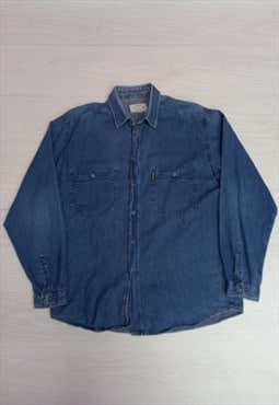 90's Vintage Denim Shirt Blue Button-Up