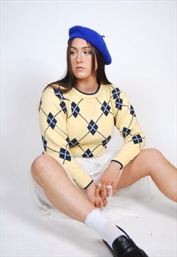Vintage Argyle Sweater (S) vintage pastel jumper golf prep