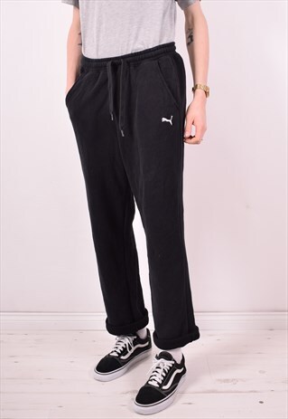 PUMA MENS VINTAGE TRACKSUIT TROUSERS W28 L31 BLACK 90S