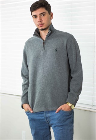 VINTAGE POLO RALPH LAUREN 1/4 ZIP JUMPER LOGO 90S L 19