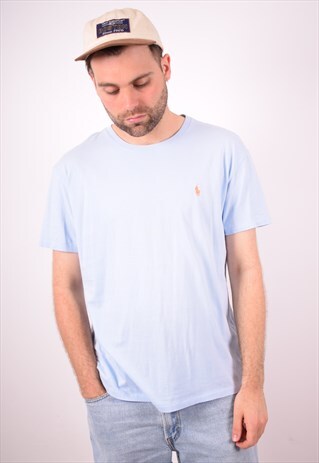 POLO RALPH LAUREN MENS VINTAGE T-SHIRT TOP MEDIUM BLUE 90S