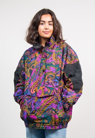VINTAGE 90'S MULTICOLOUR WAVEY PATTERN PULLOVER SKI COAT